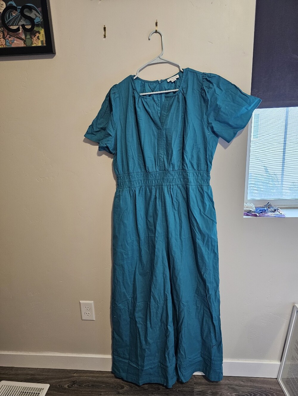 NWOT Teal Short-Sleeve Maxi Romper with Elastic Waist